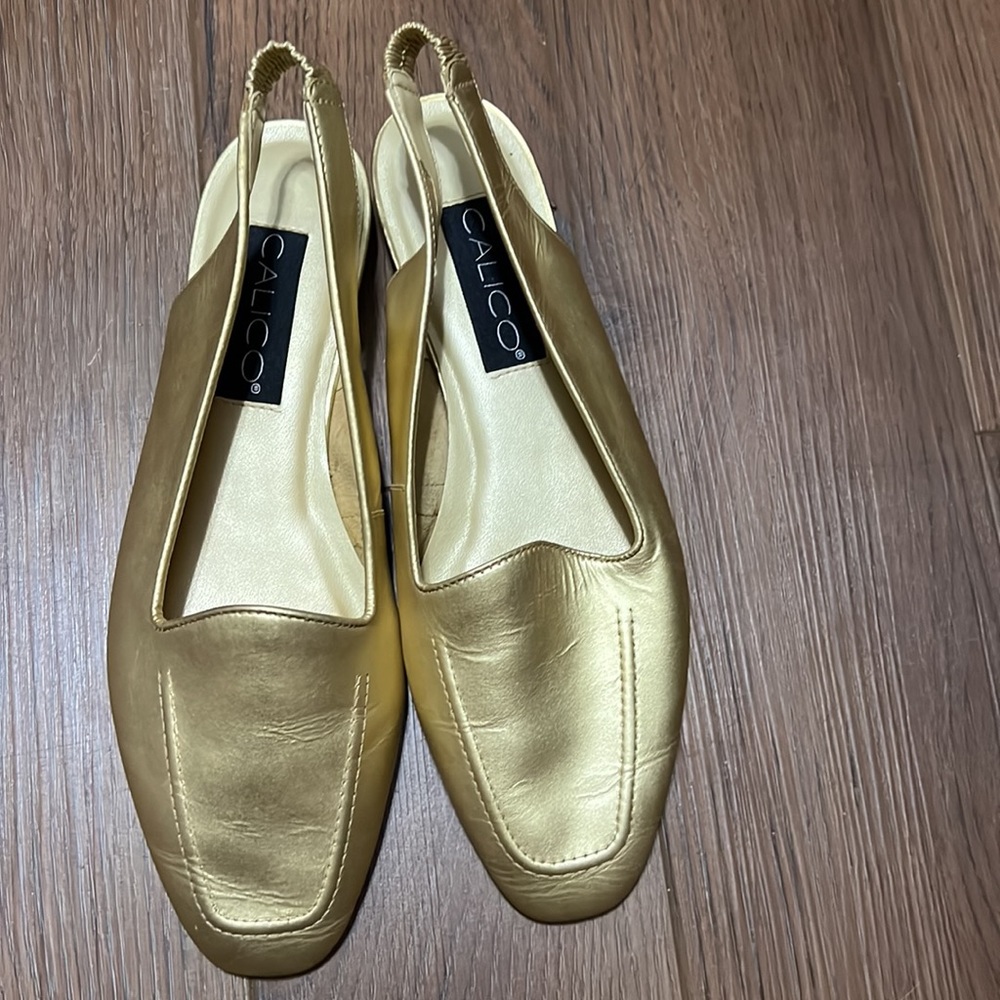 Leather Calico light gold flats 10M Sling back Classy Classic Versatile - Picture 8 of 10
